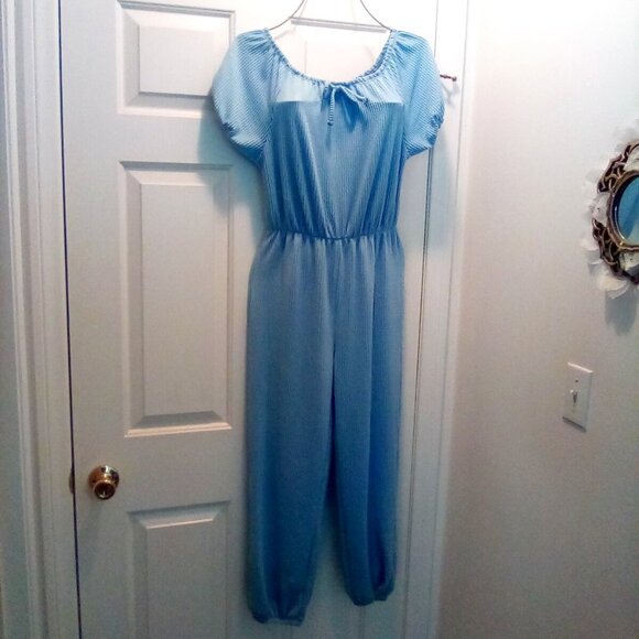 🎉Beautiful Soft Stretch Textured Blue Jumpsuit Size 16🎉 - Picture 1 of 11